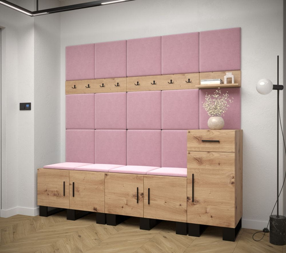 Veneti Predsieňová zostava RUMIE 8 - dub artisan, ružové panely